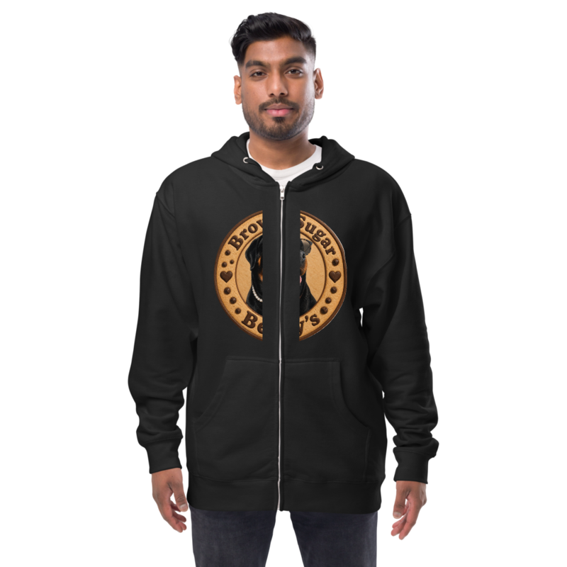 Zip hoodie — cookie-stamp logo printed on the product